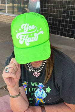 YEEHAW WHITE NEON GREEN TRUCKER HAT