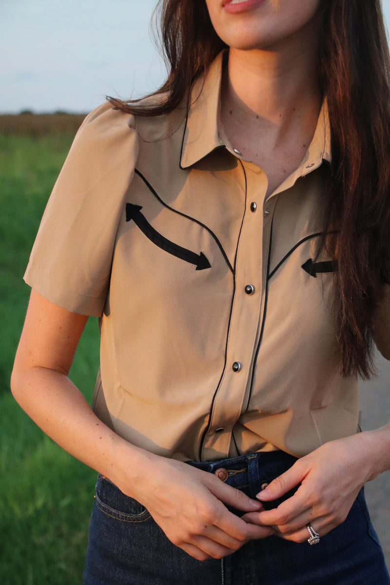 2707 TAN/BLACK SHORT SLEEVE PEARL SNAP