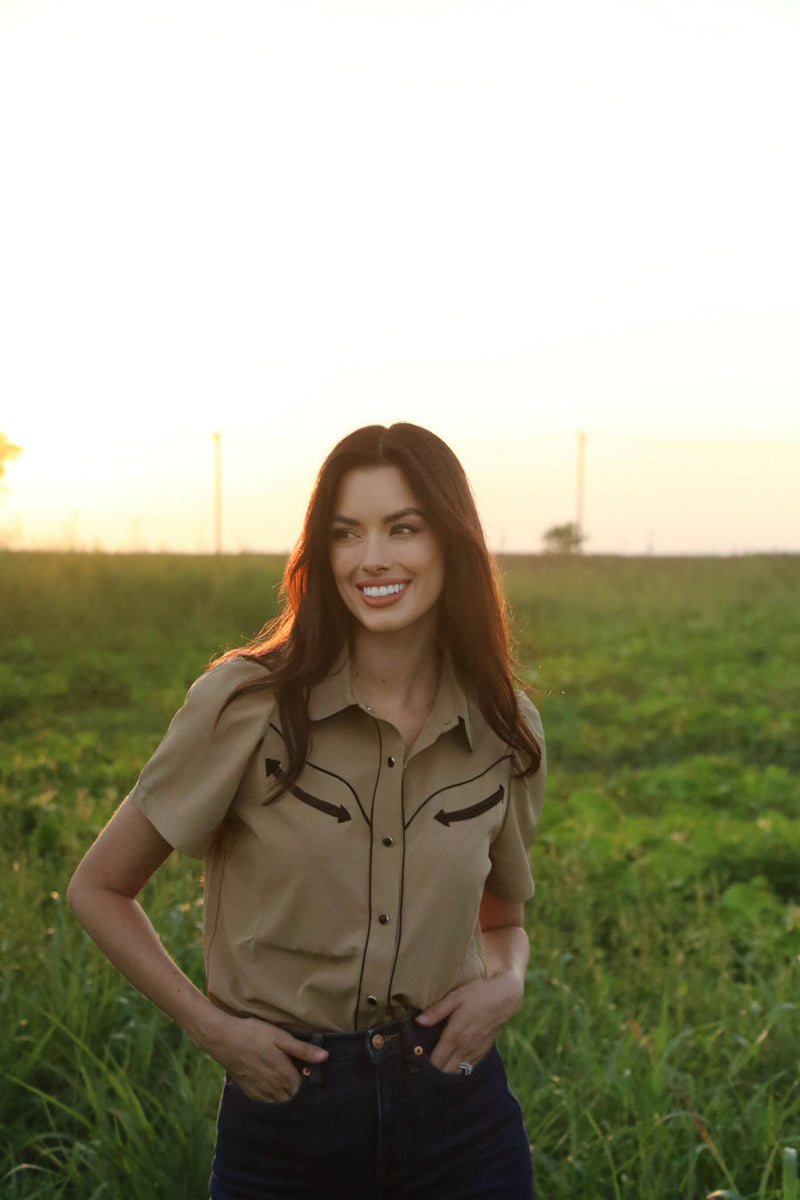 2707 TAN/BLACK SHORT SLEEVE PEARL SNAP