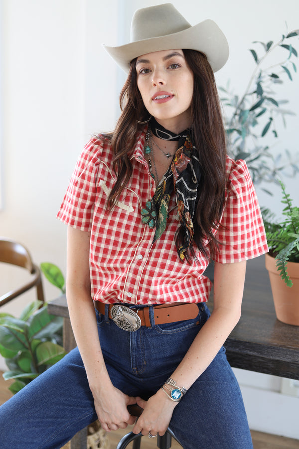 2707 RED GINGHAM SHORT SLEEVE PEARL SNAP