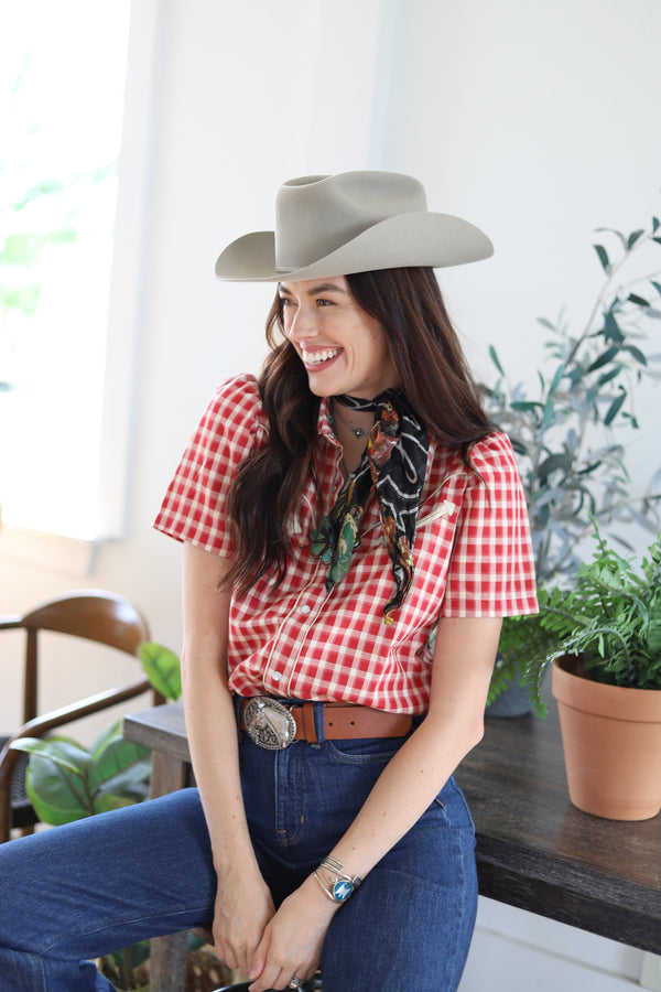 2707 RED GINGHAM SHORT SLEEVE PEARL SNAP