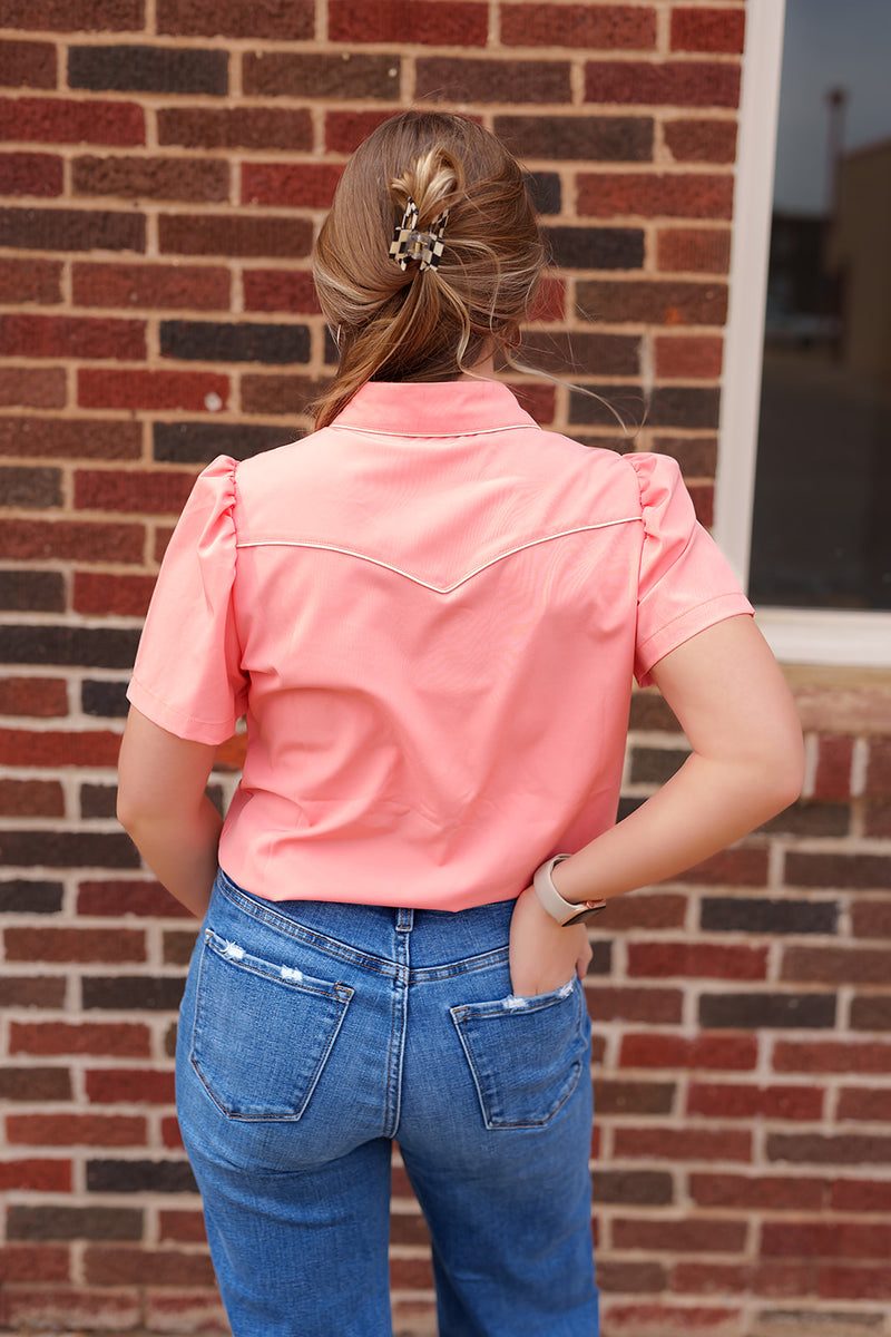 2707 Peach/Cream Pearl Snap Short Sleeve