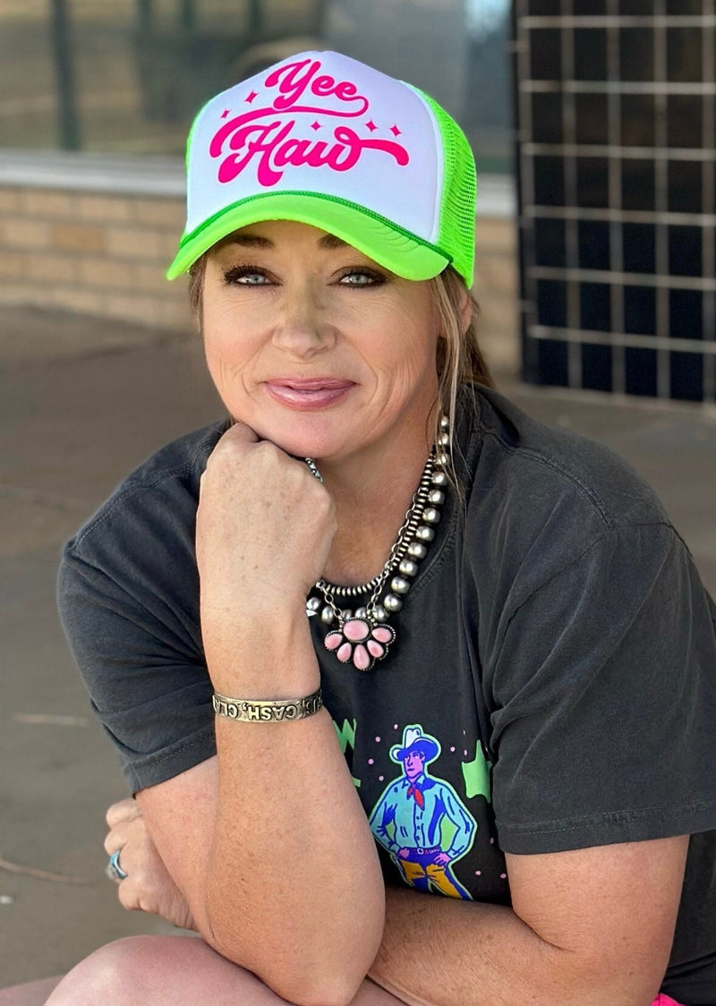 Yeehaw Hot Pink on Neon Green/White Trucker