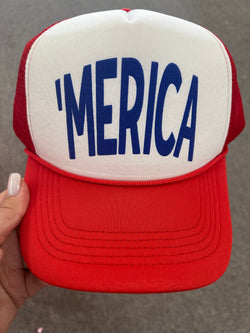 Adult USA Red Merica Foam Trucker Hats mesh back adjustable red white and blue patriotic America Summer Trucker Hat Womens Trucker Hat