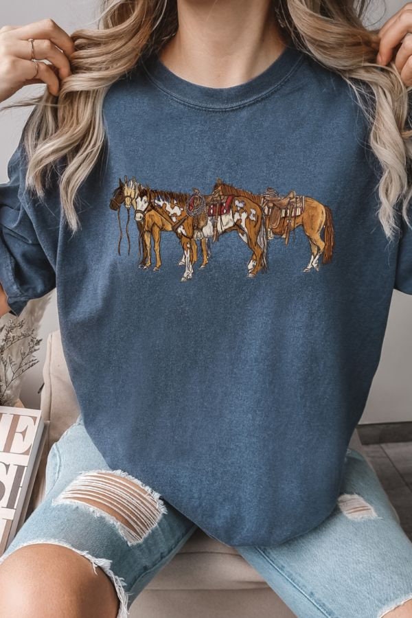 Horsin Around Comfort Colors Shirt, Western Graphic Tee, Cowgirl Tshirt, Horse Girl T Shirt, Ranch Girl Tee, Cowboy Graphic Shirt, Rodeo Tee