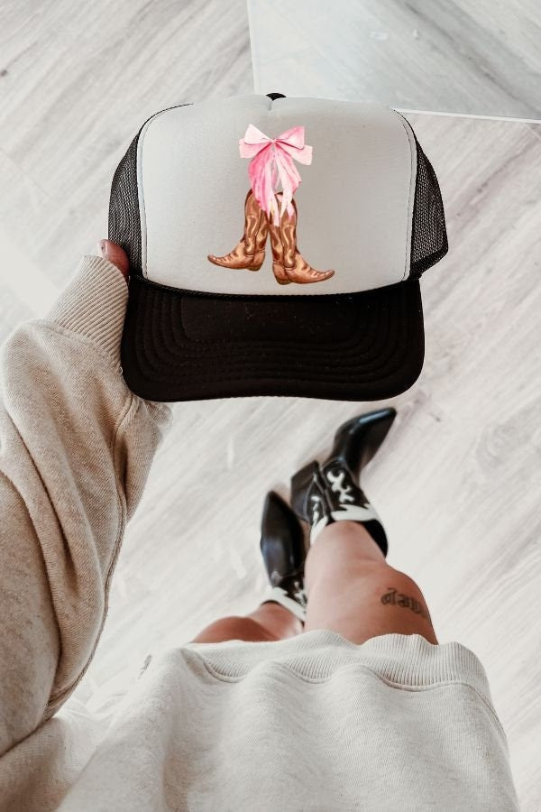 Coquette Cowgirl Trucker Hat, Western Trucker Hat, Cowgirl Trucker Hat, Western Apparel, Bow Trucker hat, Cowgirl Hat, Cowboy Boots,