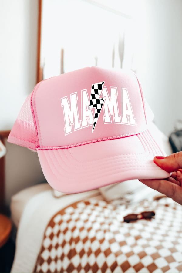 Mama Trucker Hat, Trendy Trucker Hat, Gift for Mom, Cute Trucker Hat, Lightening Bolt Trucker Hat, Retro Mom Trucker Hat,