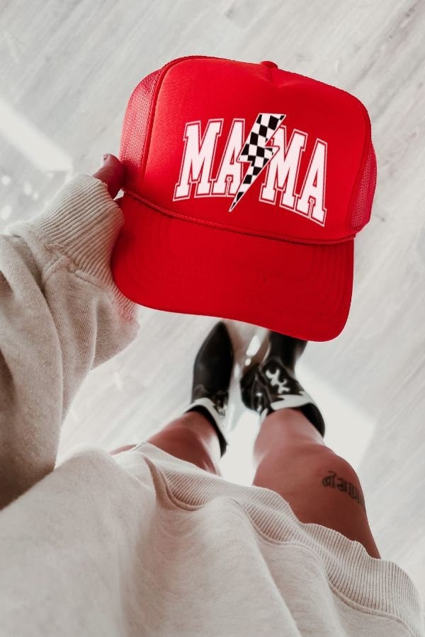 Mama Trucker Hat, Trendy Trucker Hat, Gift for Mom, Cute Trucker Hat, Lightening Bolt Trucker Hat, Retro Mom Trucker Hat,