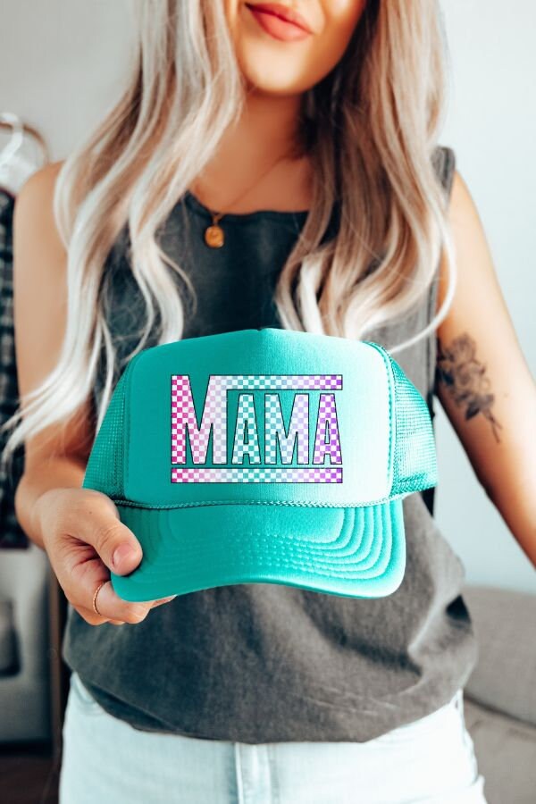 Colorful Mama Checkered Hot Pink/White Trucker