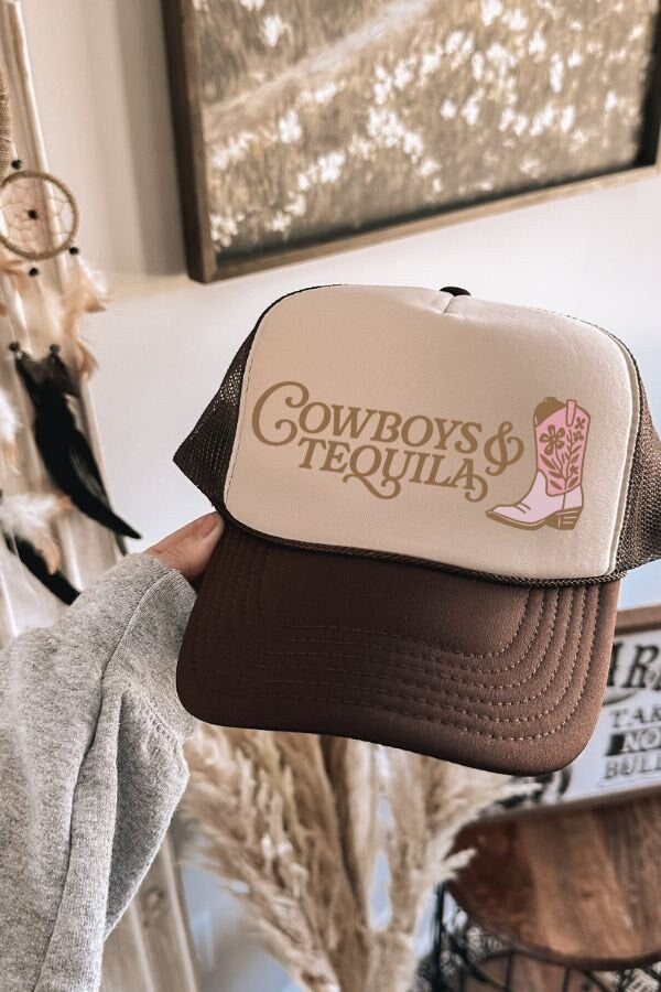 Cowboys and Tequila Trucker Hat, Western Trucker Hat, Cowgirl Trucker Hat, Girls Trip Hat, Nash Bash, Gift for Cowgirl, Retro Cowgirl