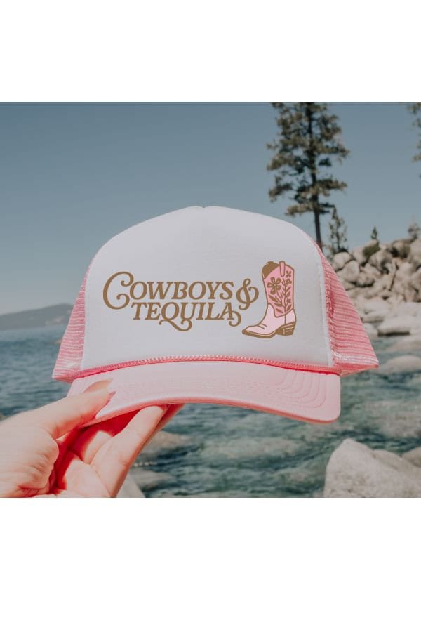 Cowboys and Tequila Trucker Hat, Western Trucker Hat, Cowgirl Trucker Hat, Girls Trip Hat, Nash Bash, Gift for Cowgirl, Retro Cowgirl