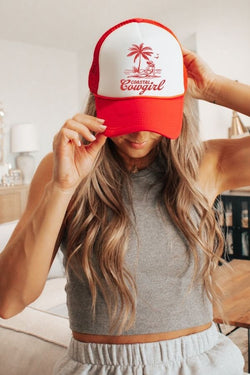 Coastal Cowgirl Red Lettering Trucker Hat