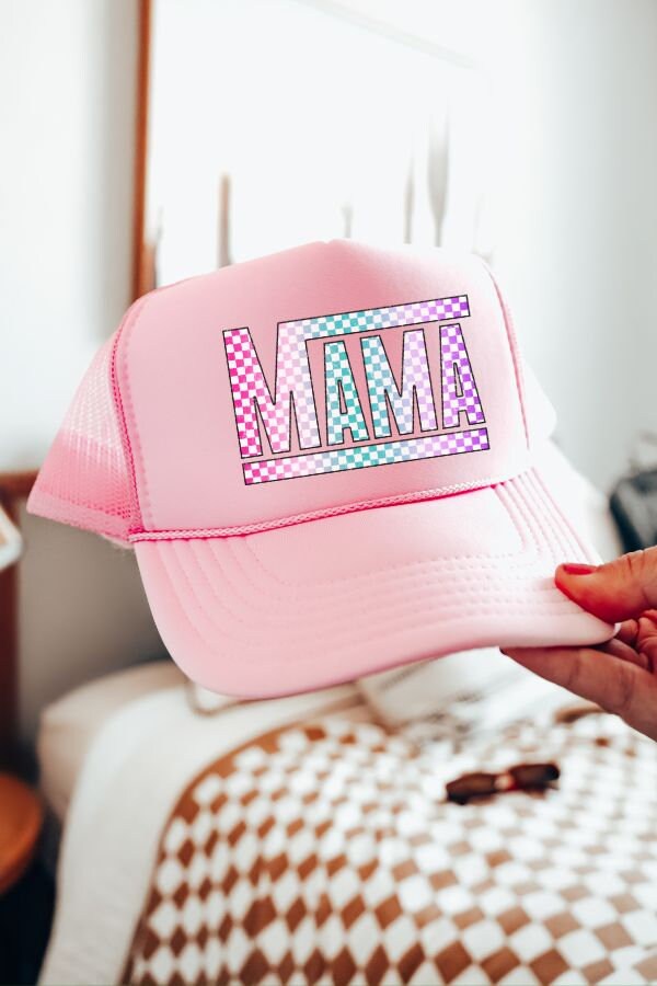 Colorful Mama Checkered Hot Pink/White Trucker