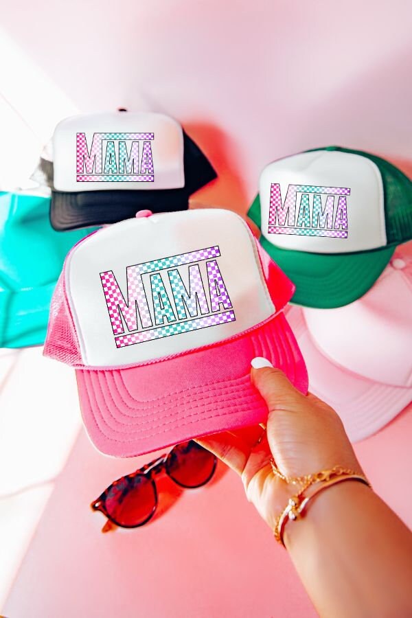 Colorful Mama Checkered Hot Pink/White Trucker