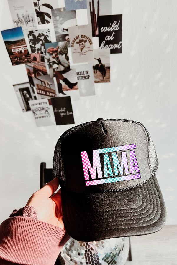 Colorful Mama Checkered Hot Pink/White Trucker