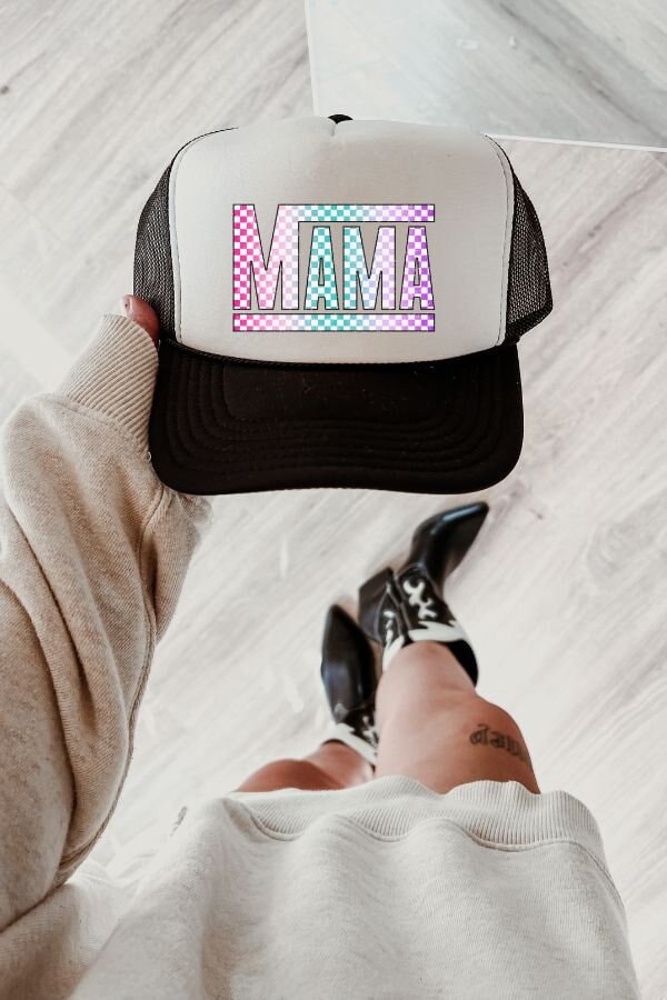 Colorful Mama Checkered Hot Pink/White Trucker