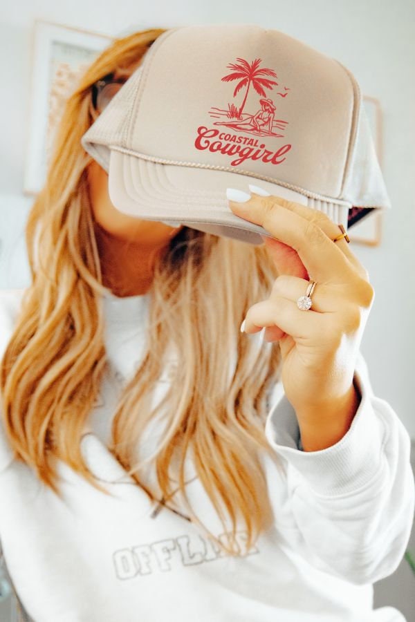 Coastal Cowgirl Red Lettering Trucker Hat